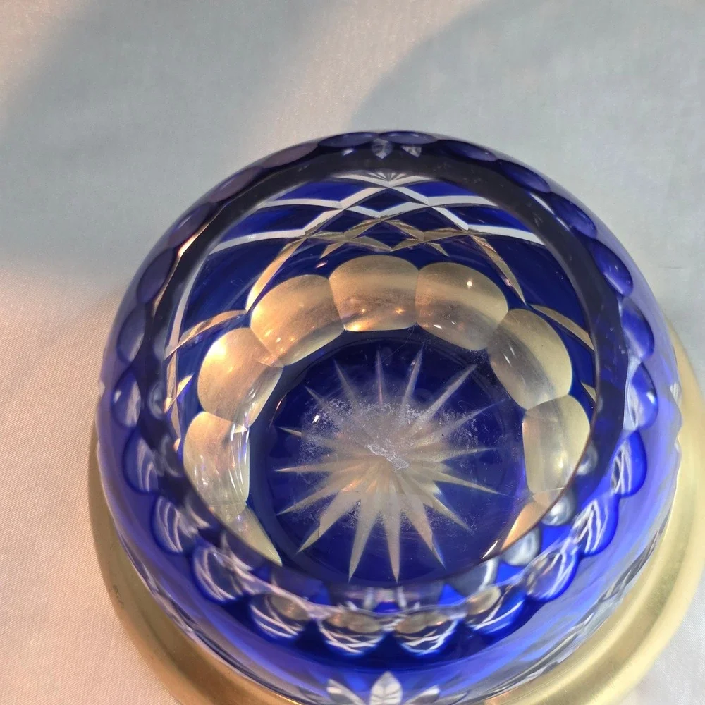 Fifth Avenue Crystal Cobalt Blue Cut to Clear Votive Holder Mini Floral Vase